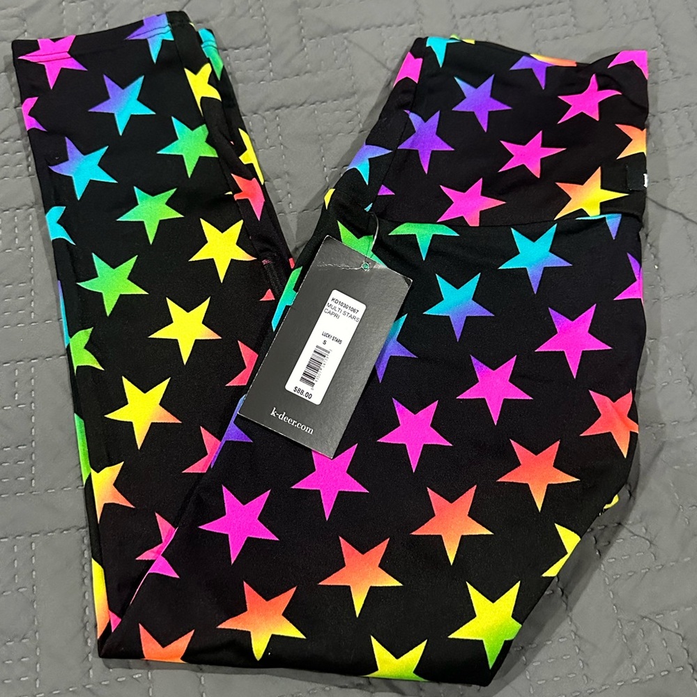 K-Deer Multi Lucky Star Stars K DEER Leggings Yoga Kdeer Size Small